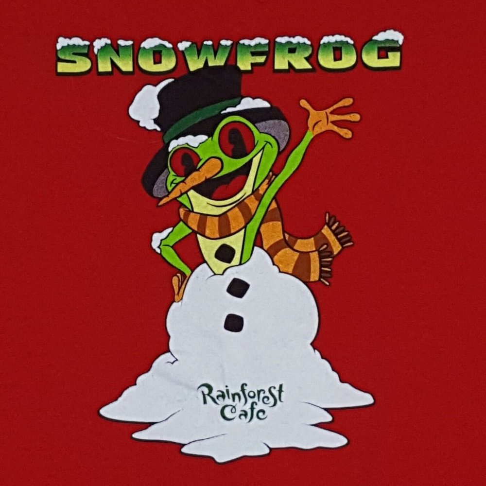 SnowFrog Snowman Rainforest Cafe Winter Size L Red T-Shirt